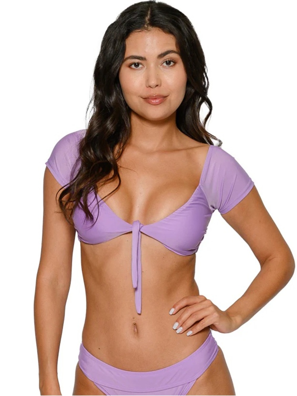 Ingear Junior Lavender Tie-Front Cap Sleeve Swim Top NWT
